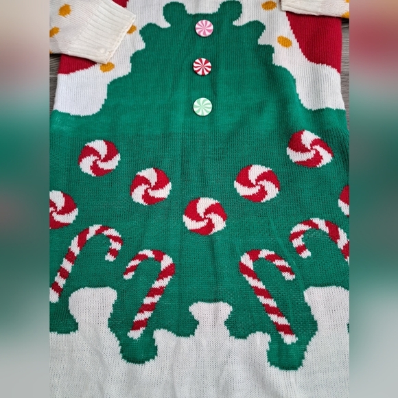 BORN FAMOUS Christmas Holiday fun long sleeve dress pom poms candy canes JNR LG - Picture 4 of 8